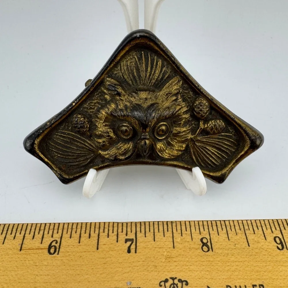 Vintage Owl & Pinecone Blotter Corner Bronze/Brass Brass Nature Woodland Rustic